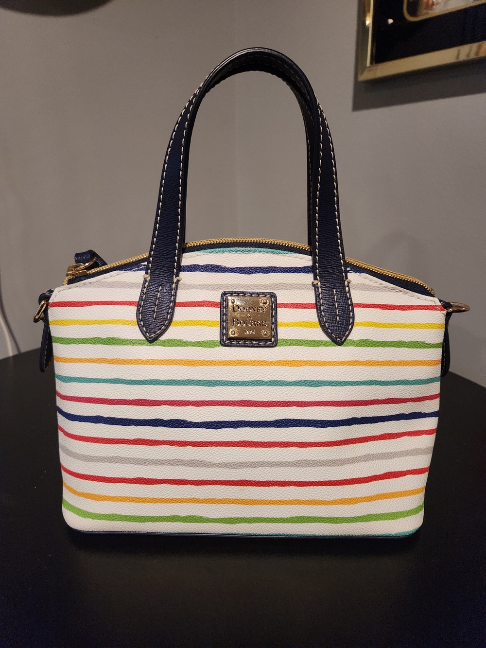 Dooney & Bourke Bitsy Multicolor Striped Dome Satchel - Navy Trim